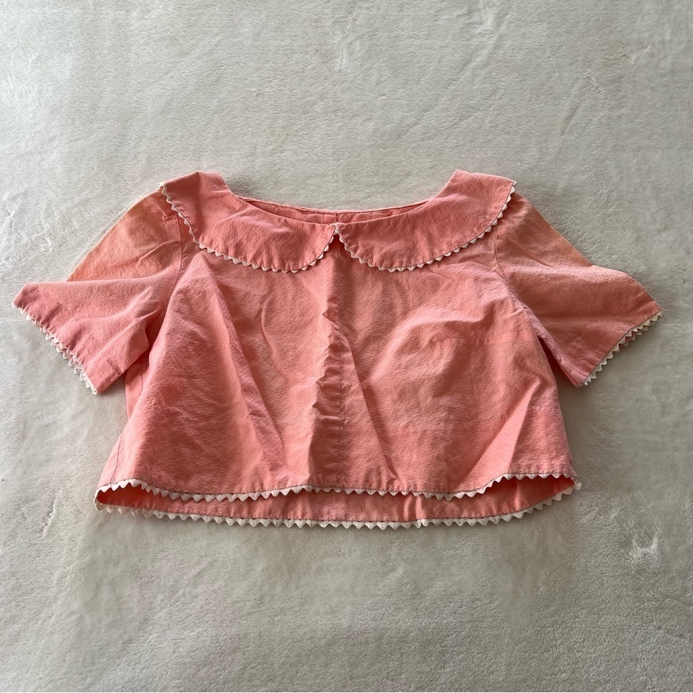 Vintage Scalloped Pink Blouse and High Waist Pants Set - Picture 3 of 13